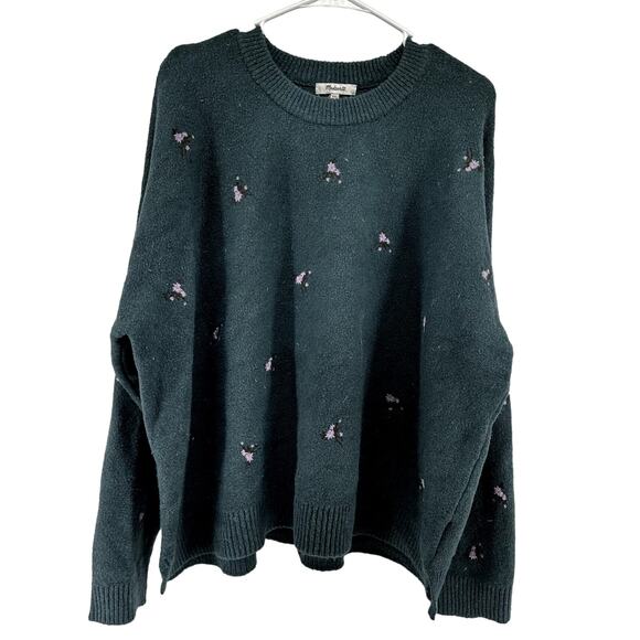 Madewell Embroidered Cross-Stitch Floral Pullover Sweater Oversize Green XXL NWT - Picture 2 of 6